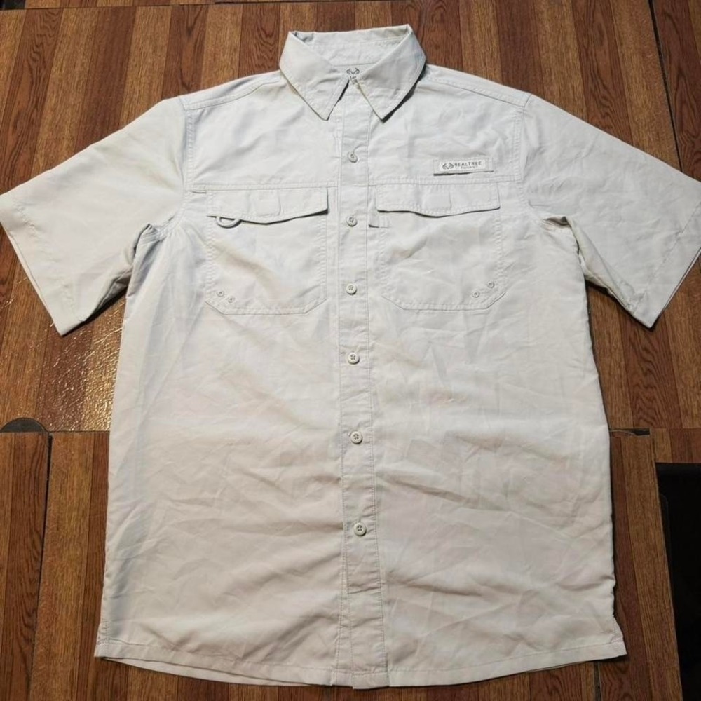 Real Tree Fishing Grey Hunt‎ Polo Button Shirt Small
